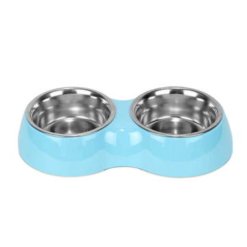 Double Bowl Feeding Set for Dogs & Puppies (Blue)