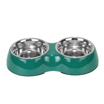 Double Bowl Feeding Set for Dogs & Puppies (Green)