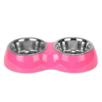 Double Bowl Feeding Set for Dogs & Puppies (Pink)