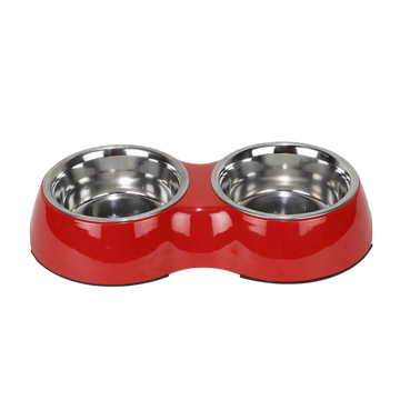 Double Bowl Feeding Set for Dogs & Puppies (Red)